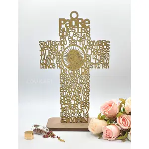 US LUOKASI 12pcs Lady Guadalupe Wood Cross Pendant w\ Stand Laser Cutout Baptism Centerpiece with Prayer Perfect for DIY Wedding Baby Shower Baptism Favor Recuerdo De Bautizo Home Garden Dinner Table Party Decorative Religious Ornament Wooden Kitchen Gift