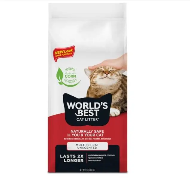 WORLD'S BEST CAT LITTER Multiple Cat Unscented, 8-Pounds - Natural Ingredients, Quick Clumping, Flushable, 99% Dust Free & Made in USA - Long-Lasting Odor Control & Easy Scooping