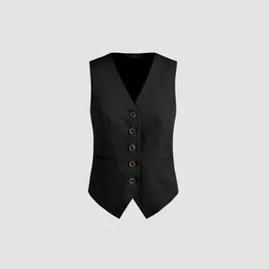 Cider [2 colors, size 0-10] Pleated V-neck Button Vest