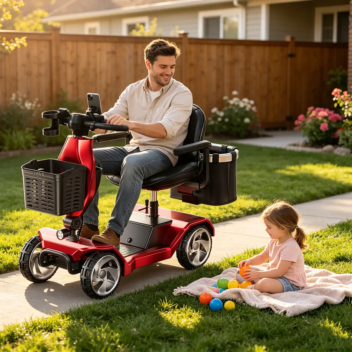 HOMYKING Brand New 4-Wheel Electric Ride-On Scooter for Adults, Unisex Foldable Compact Mobility Aid with Cushioned Seat, 300lbs Capacity, Portable Sports & Outdoor Scooters Equipment, Ride-On Scooters