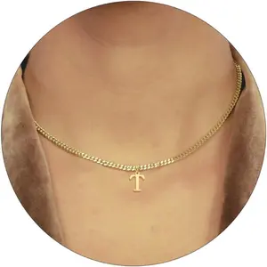 Initial Necklace for Women, 3mm Cuban Link Letter Necklace, 14.5"+2.5" Adjustable Choker, Gold Plated Alphabet Pendant Necklace, Personalized Jewelry Gift for Her
