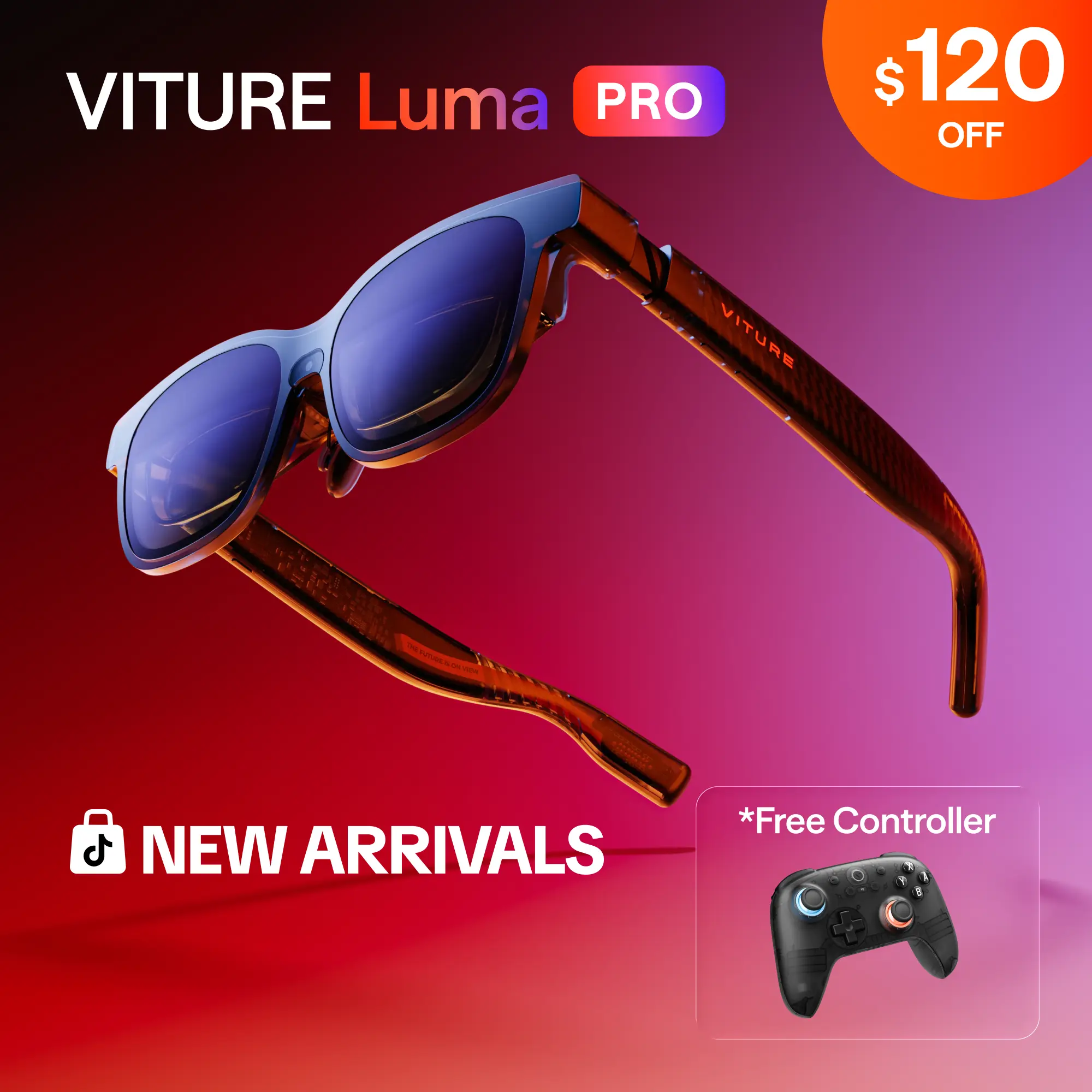 VITURE Luma Pro AR Glasses,XR Glasses,Smart Glasses — 152” 1200p 120Hz Ultra Sharp Display, 52° FOV, Electrochromic Film,Myopia Adjustments, Harman Audio, AR Glasses for iPhone 17/16/15, Android, Mac, PC, Steam Deck, Switch 2 tiktokshopbacktoschool, Gamin