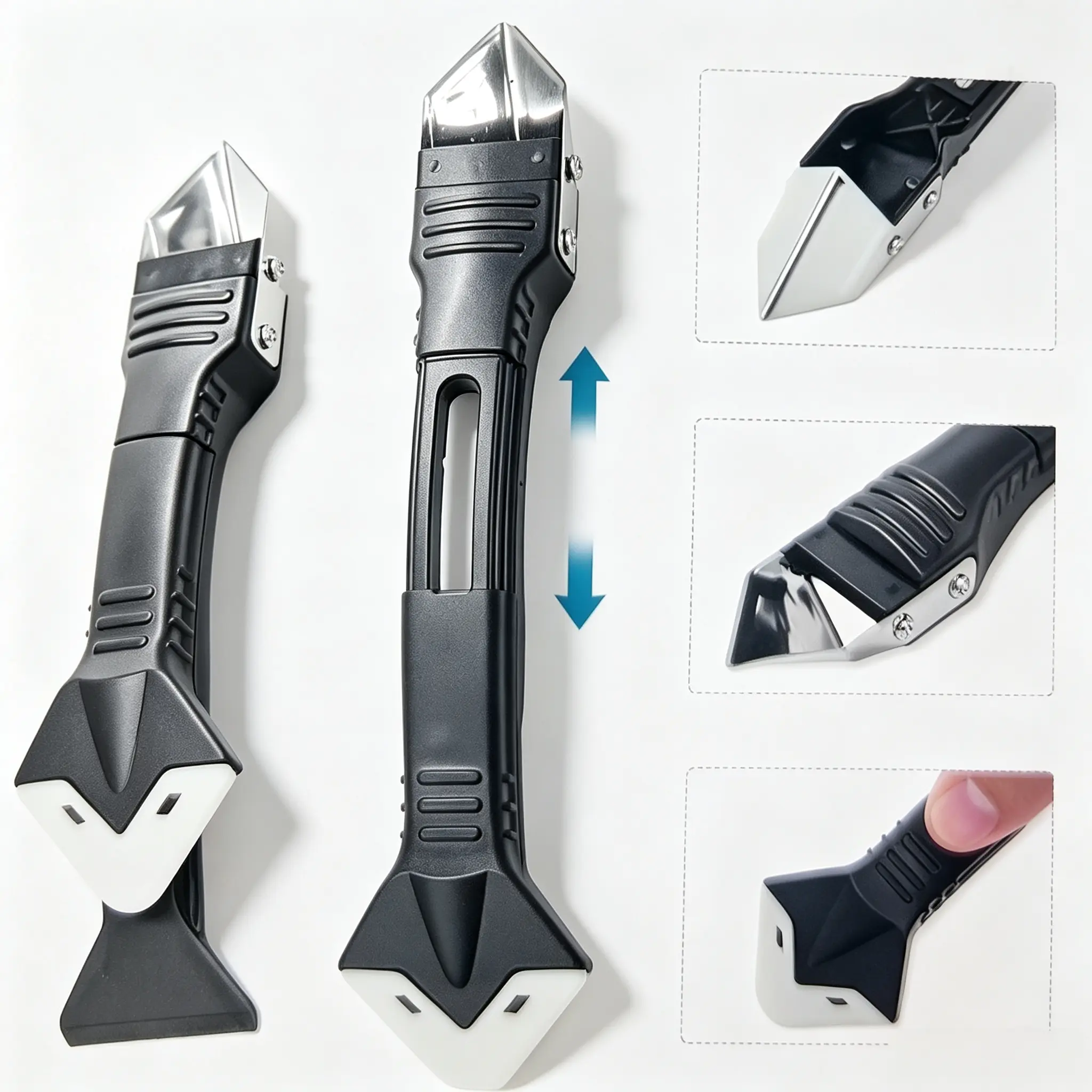 3-in-1 Silicone Stainless Steel Grout Removal Tool Set, Multipurpose Caulking Scraper with 4 Replaceable Radius Tips, 3-in-1 Design for Home Use Bathroom & Kitchen Joints (Hand Tools, Multitools & Accessories)