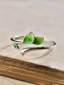 Green Leaf Ring with Adjustable Opening Ring, Women's Personalized Daily Holiday Party Jewelry Accessories