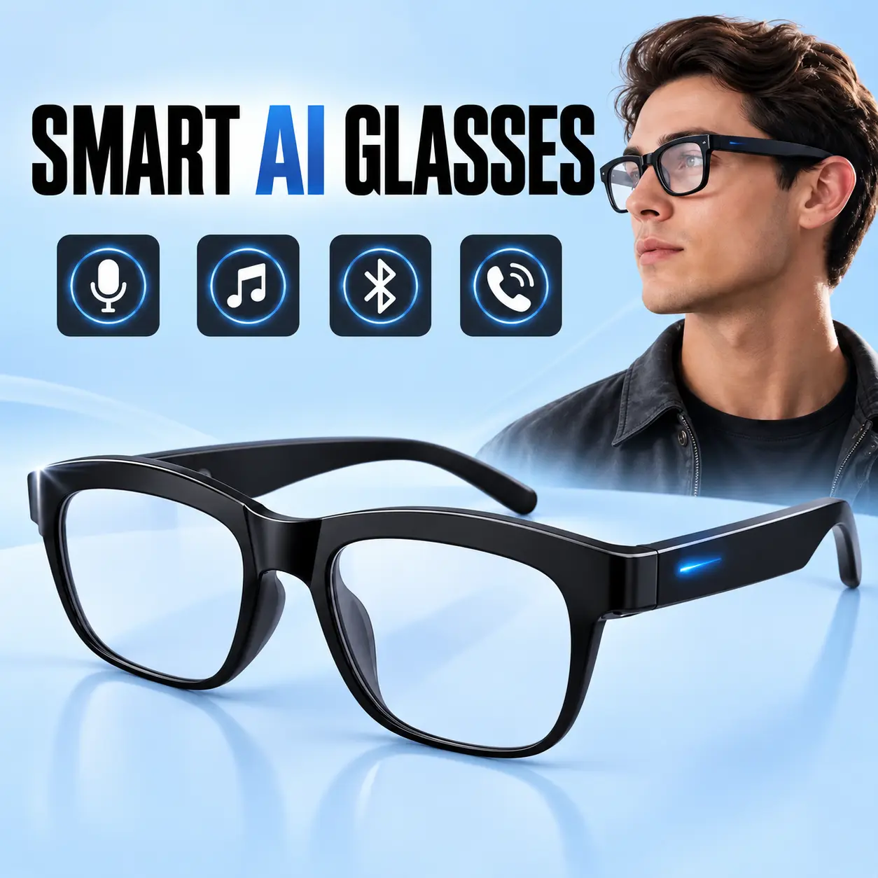 2026 New AI Smart Glasses with Camera - Touch Control, Photo Recording, Translator, Voice Assistant, Music Playback, Wireless Bluetooth Sunglasses Wearable