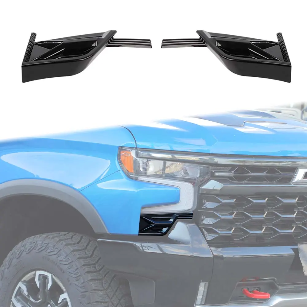 2-Piece High-Quality ABS Front Bumper Corner Side Cover Trim Exterior Sticker for 2019+ Chevy Silverado, UV Resistant Automotive Exterior Part, Self-Adhesive Double-Sided Long-Lasting Car Accessories