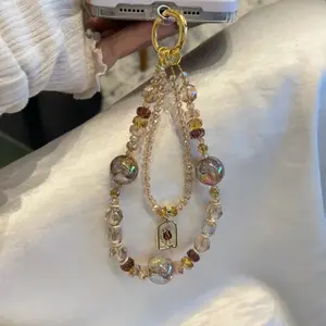 [Aly] Fashion exquisite crystal mobile phone lanyard mobile phone with luxury high-end wrist lanyard high-end Internet celebrity women's DIY beaded hand rope, Cell Phone Charm