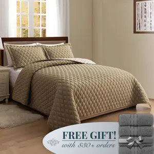 Mocassi 3-Piece Diamond Quilted Reversible Bedspread Coverlet Set