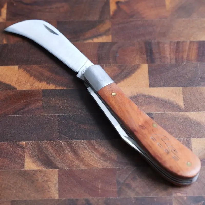 4” hawkbill pocket knife folding 2 blade wood handle sharp