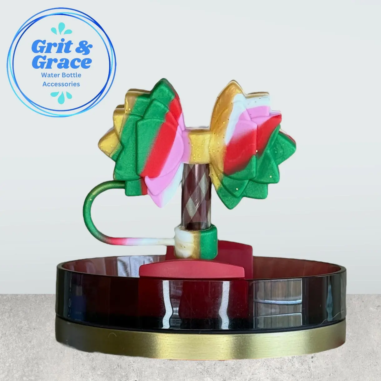 Christmas Morning Straw Topper | Cute Silicone Tumbler Straw Topper for 10mm Straws - Gracie Bow Straw Topper