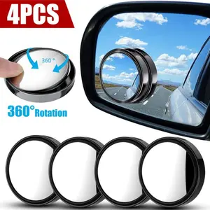 4-Pack Blind Spot Assist Mirrors | 360° Swivel Wide-Angle HD | Shatterproof Plastic | Stick-On Rearview Side Mirror Add-Ons | Reversing/Lane Change Safety