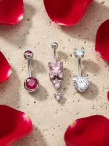 Sparkling Rhinestone Butterfly Dangle Belly Button Ring Surgical Steel Navel Piercing Jewelry Elegant Heart Design Body Accessories for Women Perfect for Party, Valentine's Day