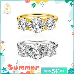 EOM 18K Gold Plated Waterproof 2ct-4ct Moissanite Three Stone Prong Engagement Ring Copper Ring Band Jewelry Perfect Birthday Engagement Wedding Anniversary Gift Christmas Thanksgiving Valentine's Day