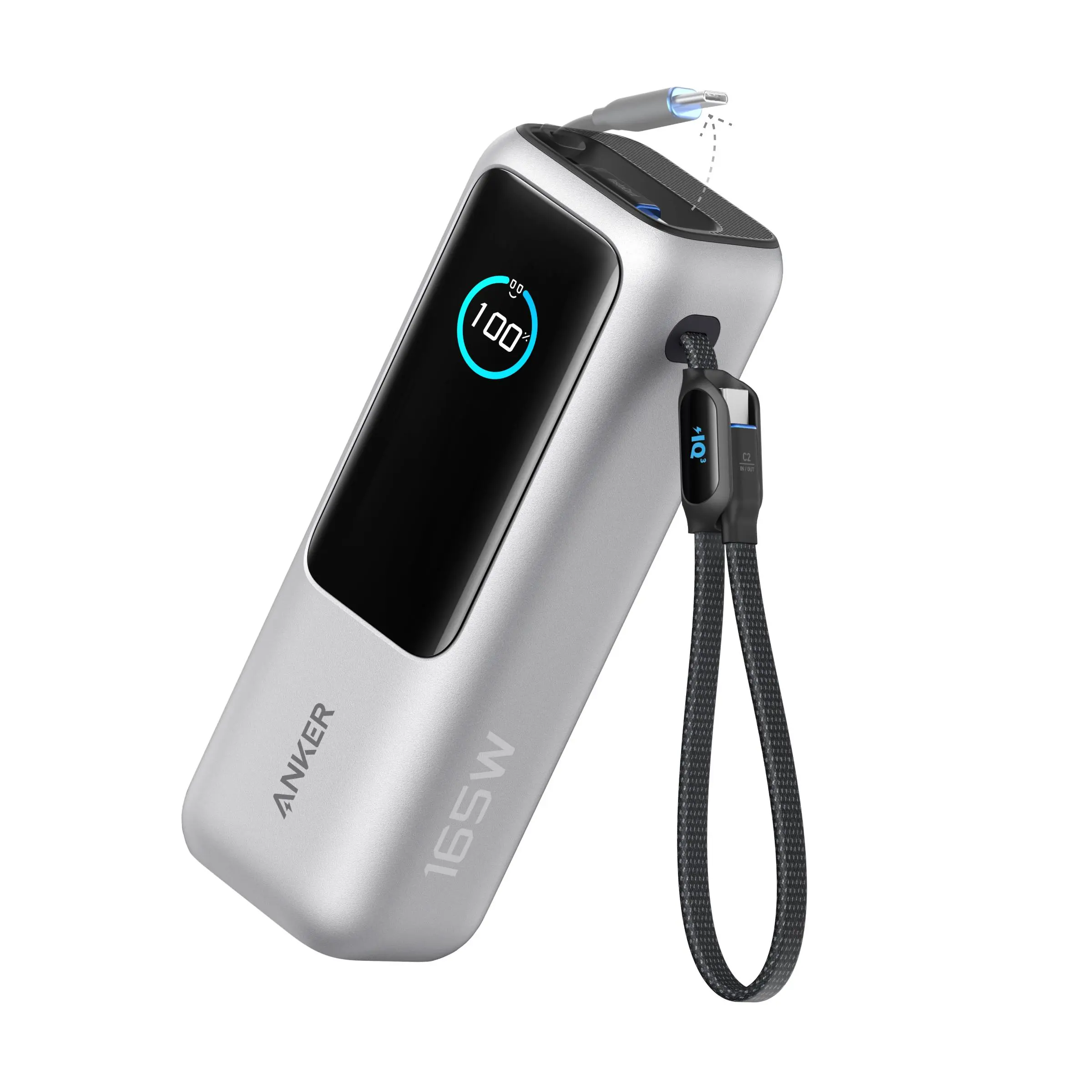 Anker Laptop Power Bank, 25,000mAh Portable Charger with Triple 100W USB-C Ports for Multi-Device Charging, Built-in and Retractable Cables, for iPhone 16/15 Series, MacBook, Samsung, and More
