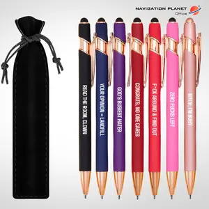 7PCS Funny Sarcastic Quote Ballpoint Pen Set with Black Velvet Pouch, Colorful Metal Pens with Rose Gold Details, Novelty Gag Gift for Coworkers Friends Employees