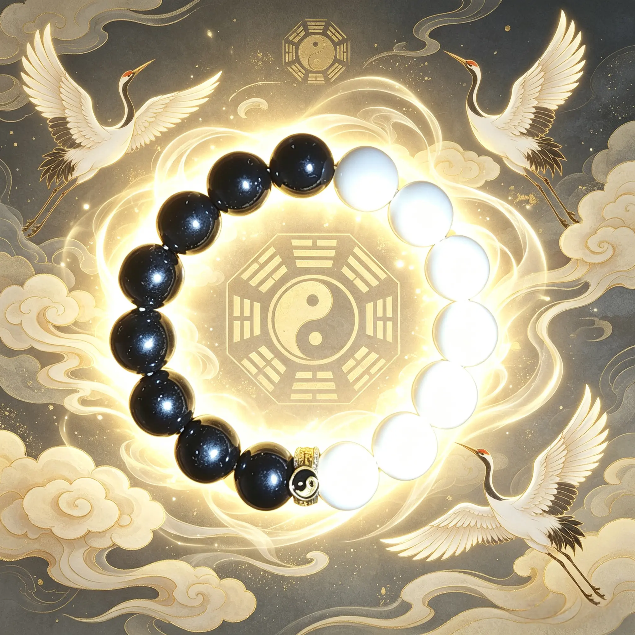 Dual Tone Round Bead Bracelet, Oriental Retro Balance Style Wrist Jewelry