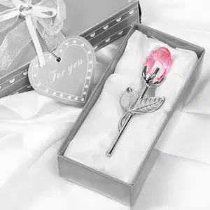 Mini Crystal Roses with Gift Box, Pink & Silver Romantic Roses, Perfect Gifts for Birthday & Valentine's Day