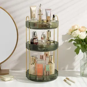 360° Rotating Gold Green MakeupOrganizer, 2-3 Tier Large Capacity BeautyStorage, Skincare & Perfume Display, VanityCountertop Cosmetic Holder,Perfect Gift forWomen, Christmas Birthday Holiday Present,Bathroom Spinning Organizer