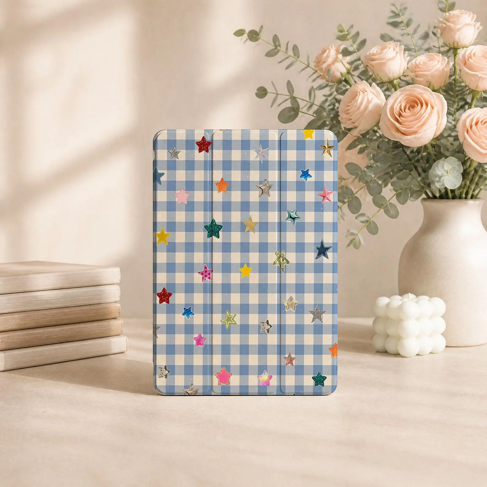Star Gingham iPad Case With Pencil Slot For Air 8/7 2026, Pro2025/2024, New iPad 13"11"12.9" Cover, iPad Mini 5/6/7 Case, iPad 11 A16