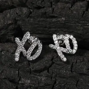 Hip hop shiny zircon letters Xo full diamond earrings for men and women fashion rock party jewelry holiday gifts Cubic Zirconia earrings women