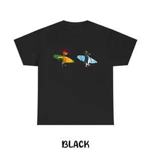 Unisex Surfing TShirt Featuring Cody Maverick and Chicken Joe with Humorous and Trendy Design