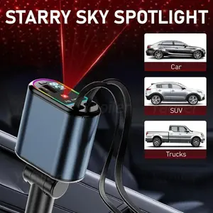 4-in-1 Starry Sky Retractable Car Charger 120W Top Projection Light Four-In-One Type-C+Lightning Dual Wires Usb+Pd Expansion Socket