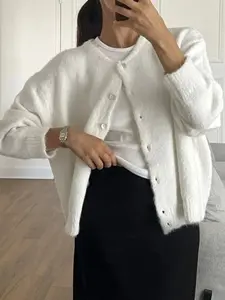 Women's Vintage Soft Loose Multifunctional Everyday Knitted Cardigan, Autumn Winter New Arrival, Back-To-School Season, Button Design, Round Neckline, Womenswear, Knitwear, Style, Knitting