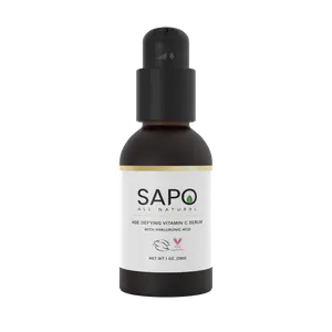 Sapo All Natural Vitamin C Serum - Brightening Facial Treatment with Hyaluronic Acid, Chamomile, Orange Oil & Extract - Exfoliating Dark Spot Corrector & Antioxidant Boost for Nice Glowy Skin - 1 oz