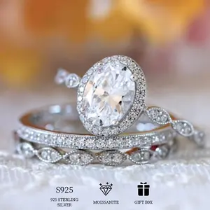 Women’s 925 Sterling Silver Stacking Ring Set with 1-Carat Oval Moissanite, Fashionable and Elegant Engagement Ring with Moissanite Certificate