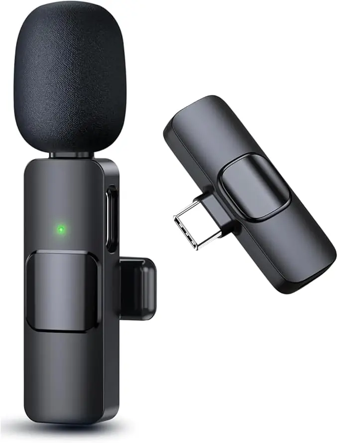 USB-C Wireless Lapel Microphone for iPhone/iPad/Android - Plug & Play, Noise Cancellation, 24H Battery, Foam Windscreen Included (Ideal for Vlogging, Interviews)