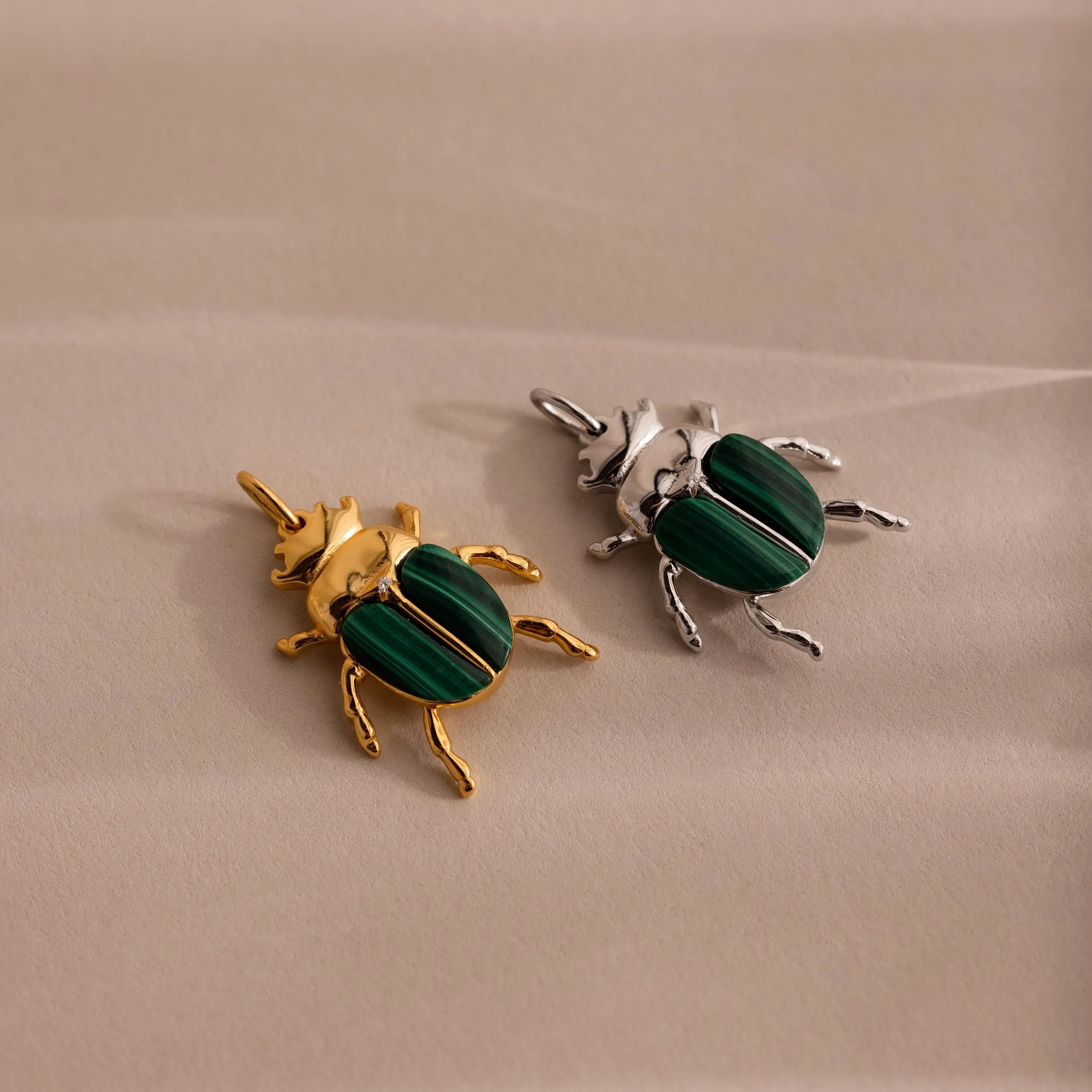 Malachite Beetle Charm by Caitlyn Minimalist - Dainty Green Gemstone Charm for Necklace - Nature Jewelry - Gift for Daughter