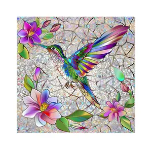 Vibrant Hummingbird Stained Glass Window Film, Decorative Privacy Film for Home & Office, 24x36 Inches Colorful Stickers