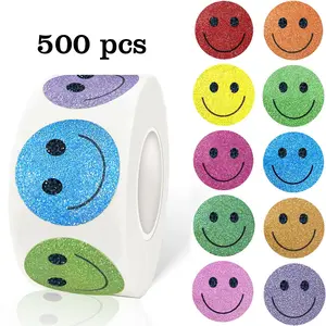 500 Colorful Happy Face Stickers, Glossy Round Sticker Sheets, 8 Multi-Color Expressions, Party Favors, Scrapbook Decor, Gift Wrapping, Sticky Labels, Funny Stickers, Decoration Sticker
