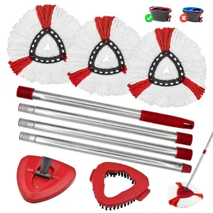1set Triangle Spin Mop Set, Triangular Mop, Includes Mop Handle, Base, Replacement Brush Heads and Microfiber Cloths, Compatible with Vileda/o-Cedar Easywring 1tank System, Deep Cleaning, Washable, For Kitchen Bathroom Cleaning Supplies