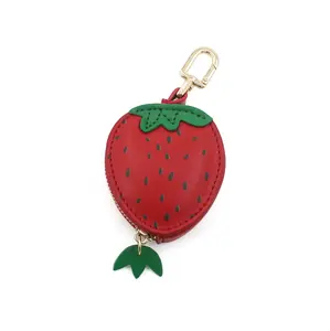 Mini Strawberry Charm Coin Wallet Keychain for A Small Wallet with a Golden Clasp, Sweet Style the Perfect Gift for Ladies.