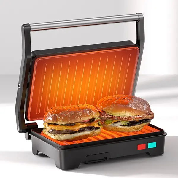 3-in-1 Electric Panini Press Grill with 3-in-1 Function - 180-Degree Openable, Non-Stick Plates, Grease Tray, Fast Preheat, Dual Heating Plates, Floating Hinge, Easy Cleanup for Quick Meals & Hassle-Free Cooking
