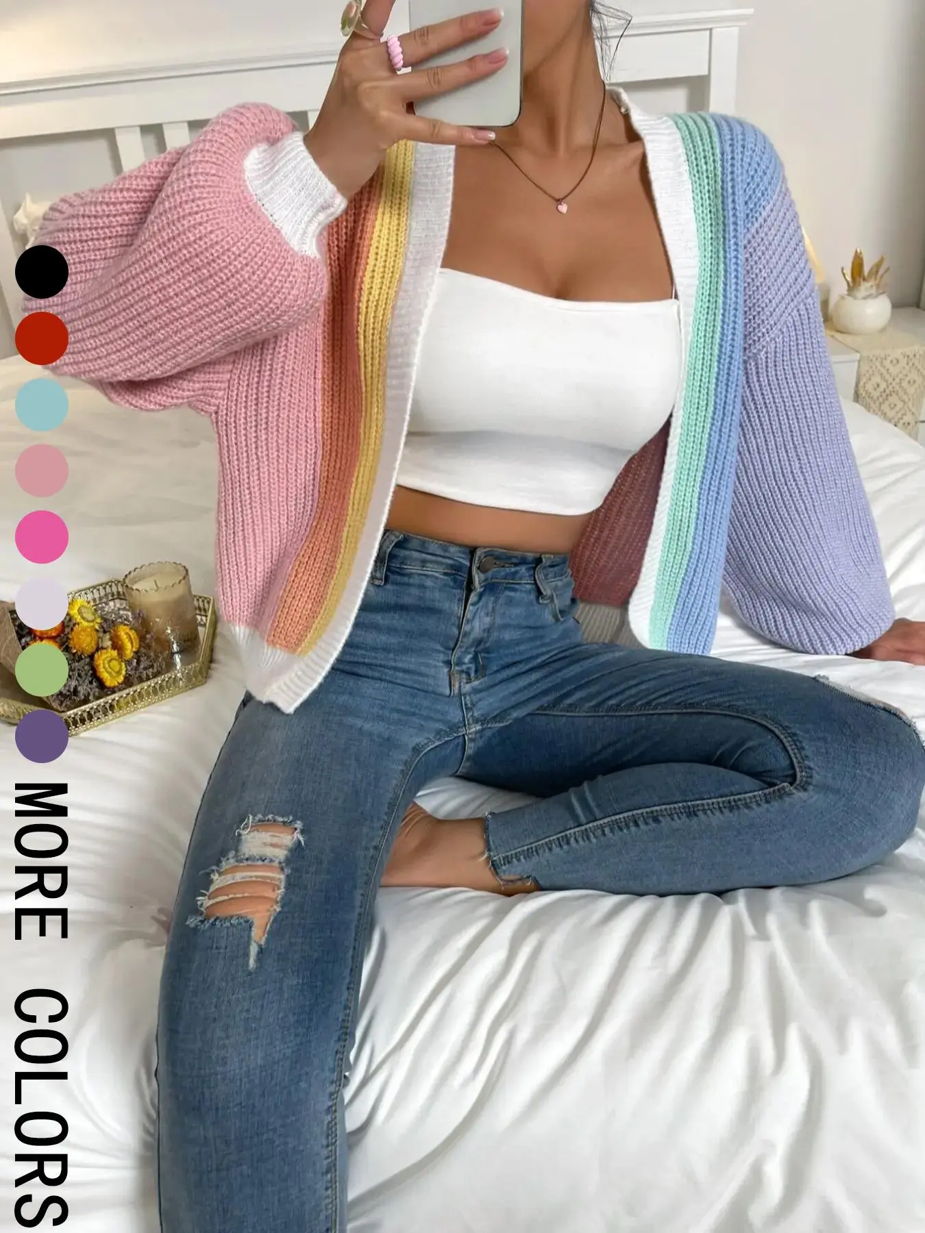 Women's Patchwork Print Drop Shoulder Open Front Cardigan, Aesthetic Fashion Casual Fit Long Sleeve Knitwear for Spring and Fall Daily Wear Knitting