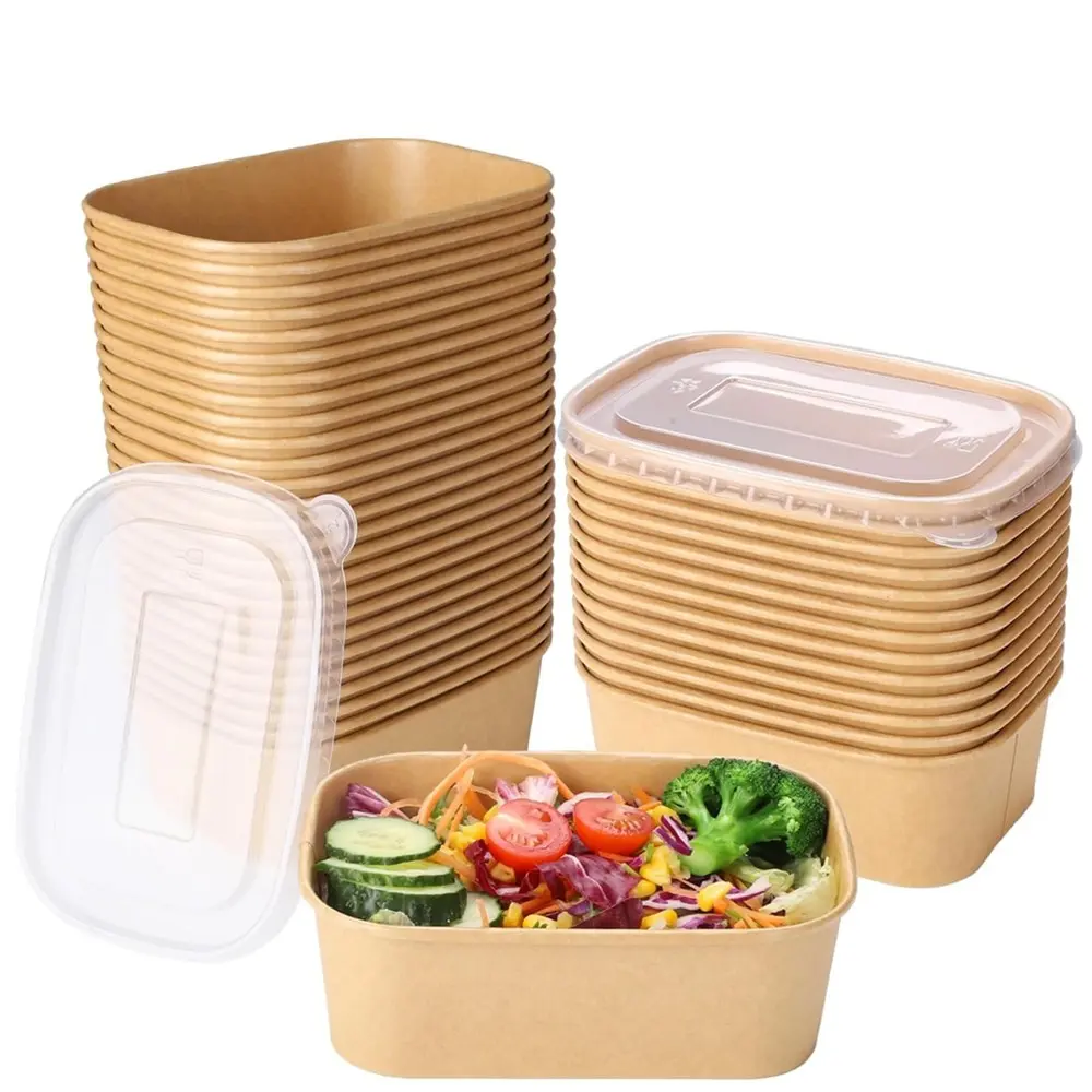 30 Pack Disposable Meal Prep Containers, 33oz Disposable Large Paper Bowls with Lids for Salad, Noodles, Freezer and Microwavable Storage Use Cardboard Food Containers