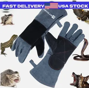 Animal Handling Gloves Bite Proof Leather Sleeve Dog Cat Bird Reptile Protection