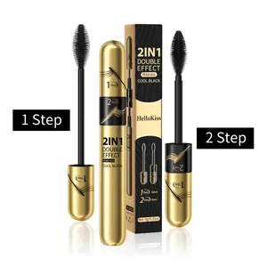 HelloKiss 4D Silk Fiber Lash Mascara Waterproof 2-in-1 Double Effect Black Thick Lengthening Korean Cosmetics for Eyelash Extension