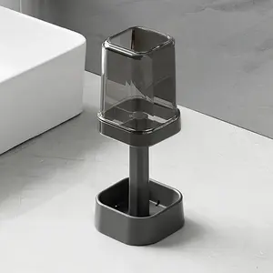 Toothbrush Holder with Cup, 1 Count Toothbrush Storage Rack, Toothpaste Holder, Bathroom Storage Rack, Bathroom Accessory, Home Organizer for Bathroom, Dustproof Toothbrush Holders