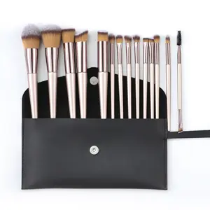 Makeup Brush Set 14 Pcs Premium Synthetic Foundation Powder Concealers Eye shadows Blush Makeup Brushes with black case (Champagne Gold)
