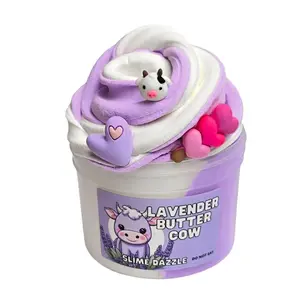 Lavender Butter Slime  8 FL OZ– Purple & White Butter Slime with Lavender Vanilla Scent, Cow & Heart Charms – Beginner Friendly Creamy Texture