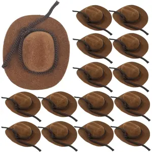 15 Pcs Mini Cowboy Flocked Doll Hat Decorative Miniature Hat Set