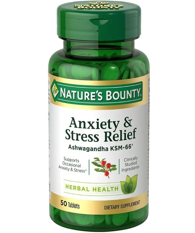Nature's Bounty Stress Relief Ashwagandha KSM 66 Tablets, 50 Count