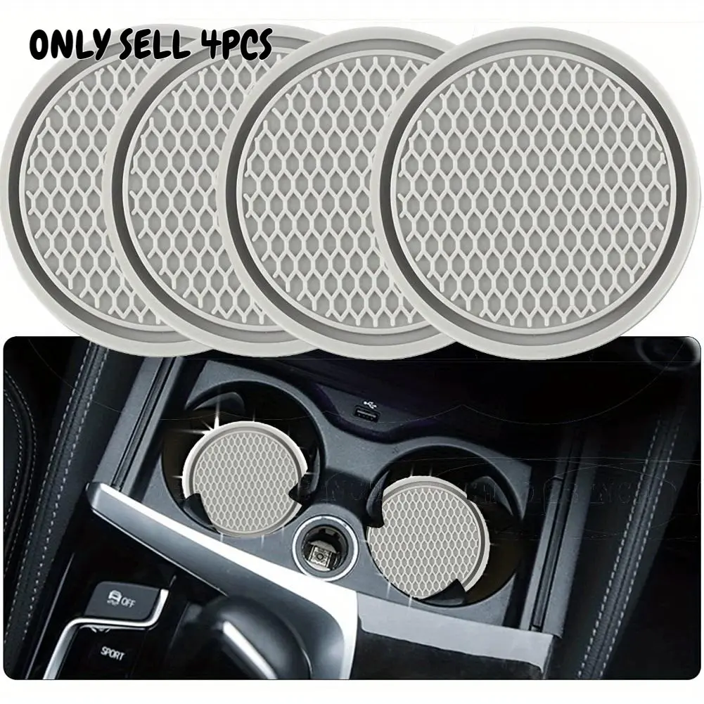 4PCS Car coaster, car water cup storage mat, creative circular insulation soft rubber car decoration, Car Accessory