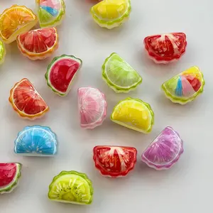 20pcs Acrylic Fruit Slice Charms, Mixed Design Watermelon Lemon Half Moon Beads, DIY Craft Jewelry Accessories