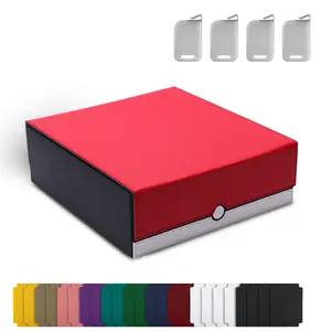 TINTEK Card Storage Box – 4-Row Trading Card Storage Box Holds 3000+ Sleeves – Magnetic PU Leather Organizer with 4 Stoppers & 24 Dividers for TCG, MTG, Pkmn, YGO – Red & White
