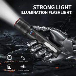 High-Brightness 1500LM LED Tactical Flashlights, a Total of 6 Modes, COB Side Lights, Adjustable Focus, USB C Interface, Suitable for Outdoor Adventure, Camping, Travel And Emergency, Bright Outdoor Lighting