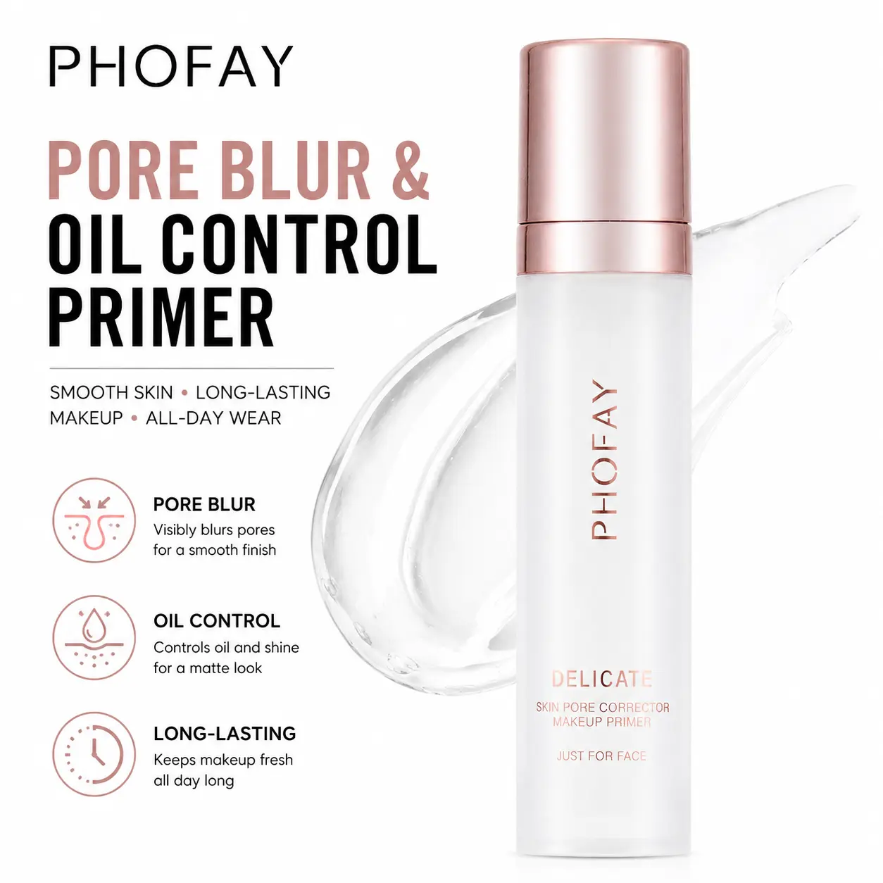 PHOFAY Silky Smooth Pore Minimizer Cosmetic Primer - Mild, Hydrating, Blurring Facial Base for Daily Use, Oil-Control Skin Prep for Long-Lasting Foundation Wear, Lightweight Formula for All Skin Types